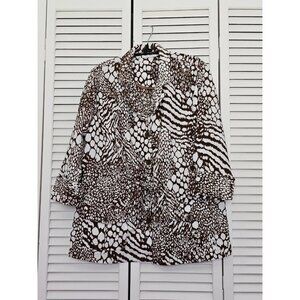 Cali and York Size PM Brown Geometric with tie Waist and Cuff Sleeves